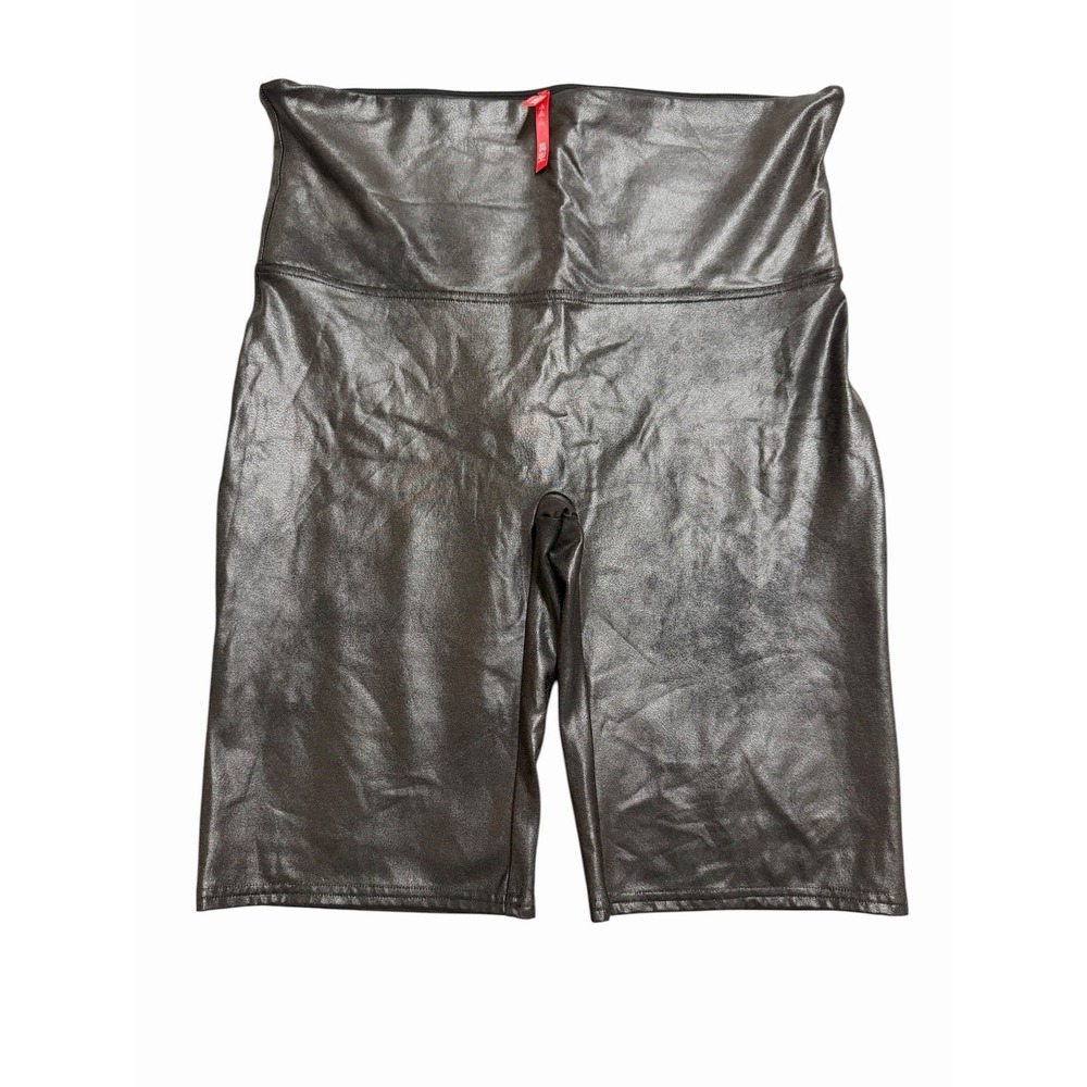 Spanx Leggings Women's 3X Neutral Black Faux Leather Shorts Plus Size #YZ12-1